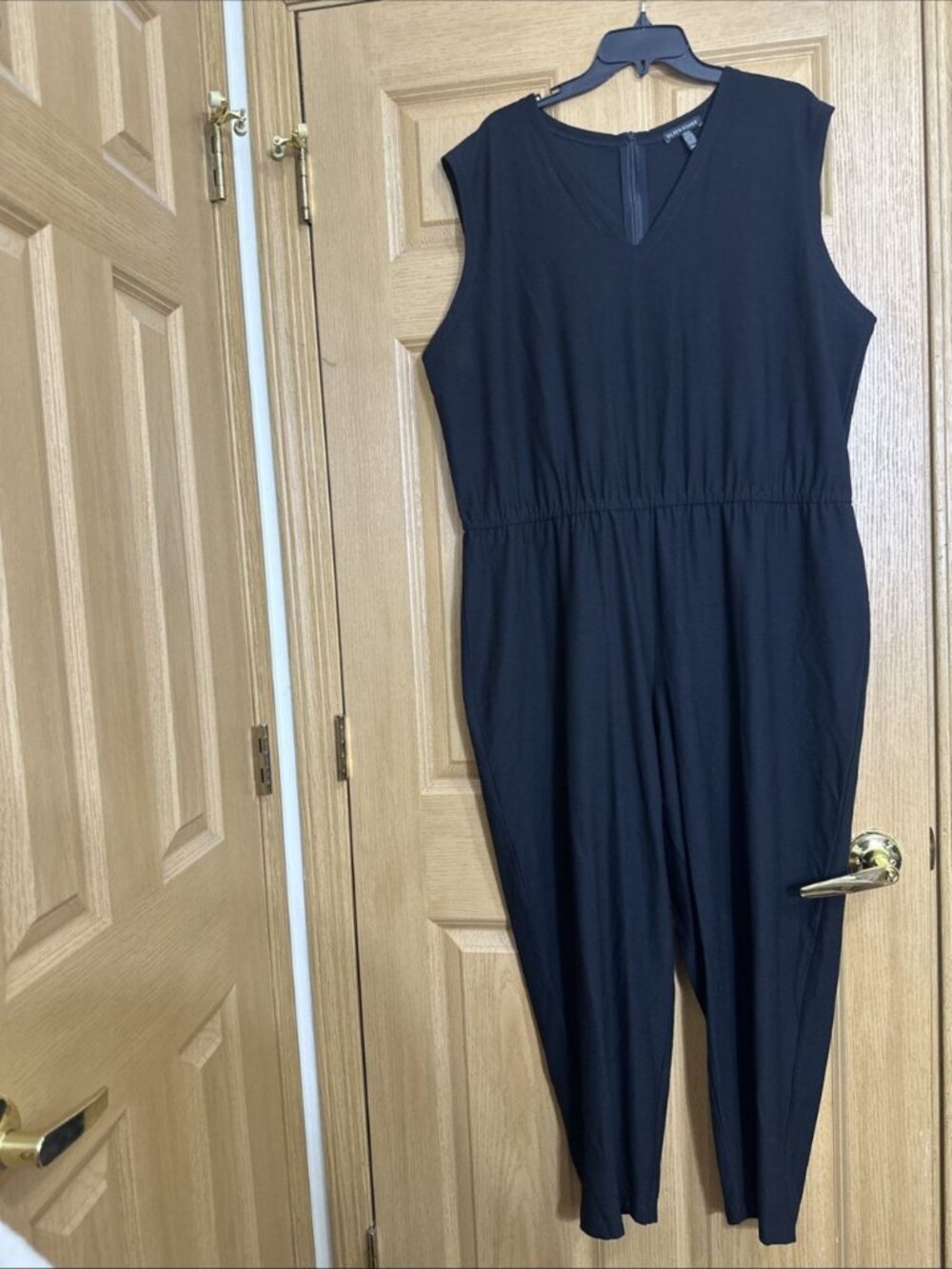 Eileen Fisher black sleeveless jumpsuit women’s XL stretch minimalist